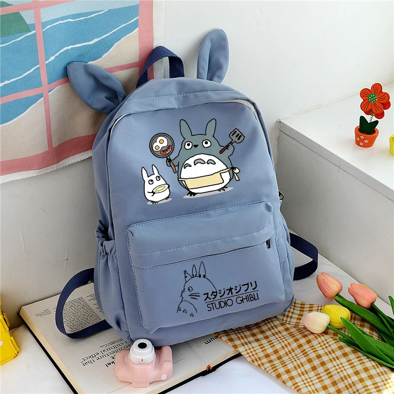My Neighbor Totoro Backpack Cute Anime Canvas Printed Girls Student Pen Book Storage Rabbit Ears School Bag Kawaii Birthday Gift