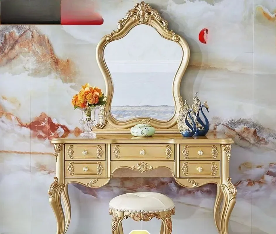 European   Solid wood Master bedroom Princess  mirror Small apartment Mini dressing table