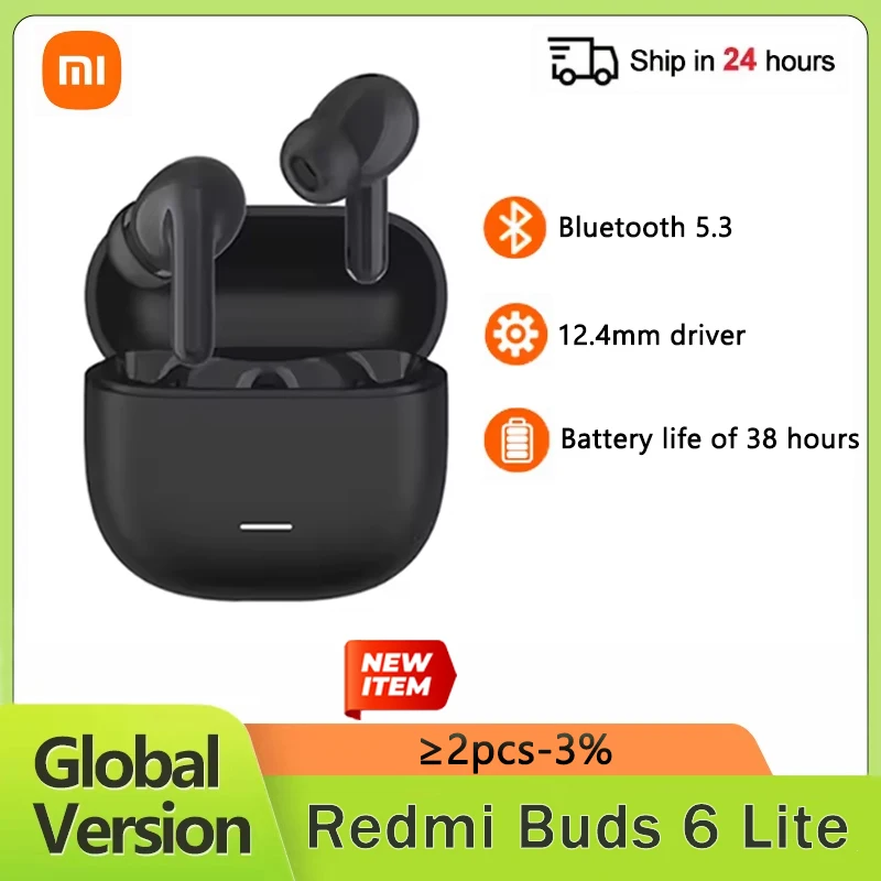 Global Version Xiaomi Redmi Buds 6 Lite Earphone TWS 40dB TWS Wireless AI Noise Cancellation 38H Battery Life Wireless Headset