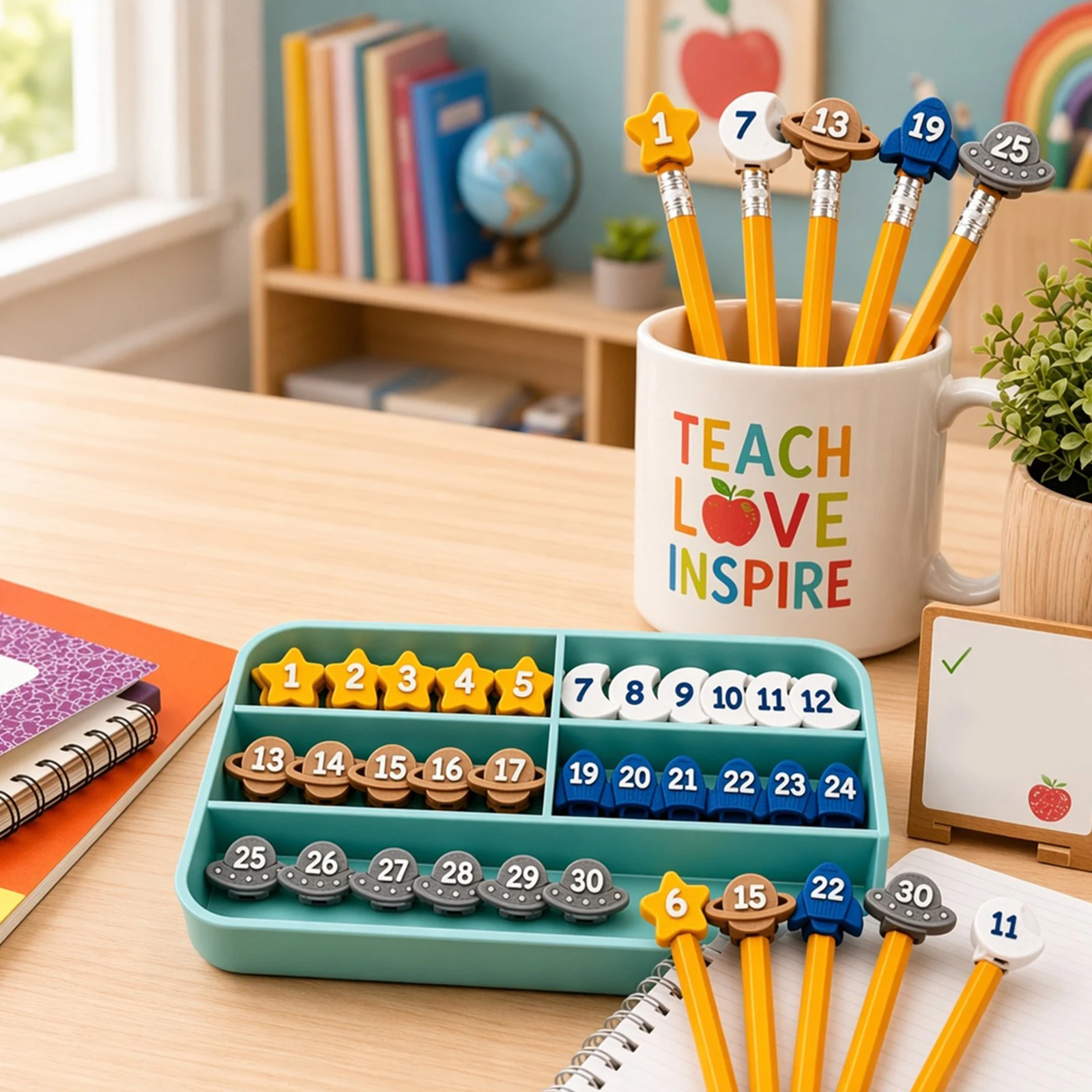 30 Pcs Pencil Tracking Markers Reusable Number Pencil Markers Pencils Number Toppers for Supply Stations and School Organization