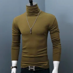 Trendy Casual Turtleneck Men's Modal Winter Sweater turtleneck Cool Blouse Tight Modal T-shirt Youth Solid Color Base Shirt Top