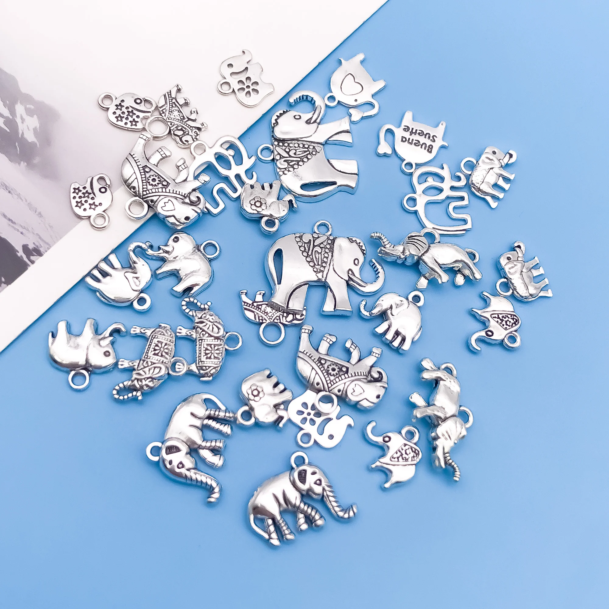 30pcs/Set Zinc Alloy Antique Silvery Elephant Shaped Charms Pendants for DIY Necklace Bracelet Earrings Jewelry Making Handmade