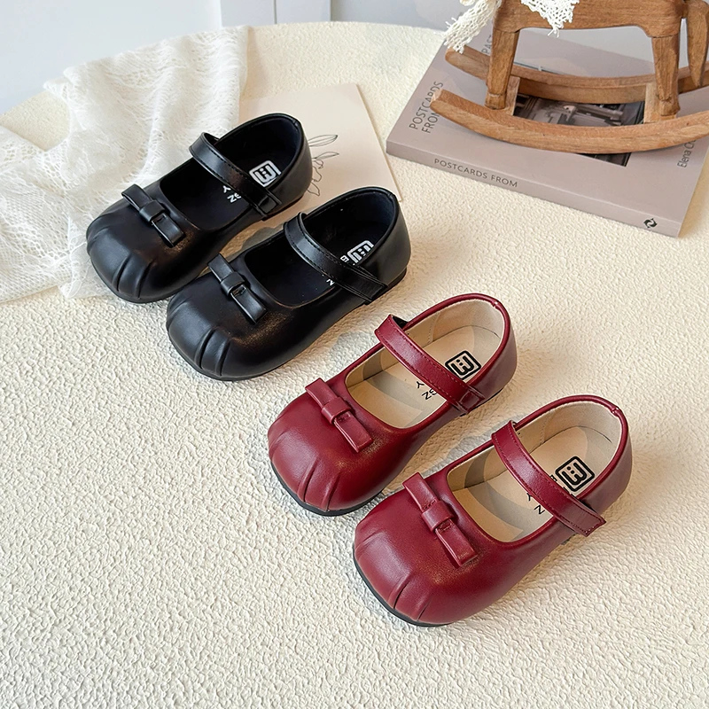 

Toddlers Girls Leather Shoes for Round Toe Daily Light Weight Soft Quality with Bow-knot Simple Fashion Autumn Kids Ballet Flats