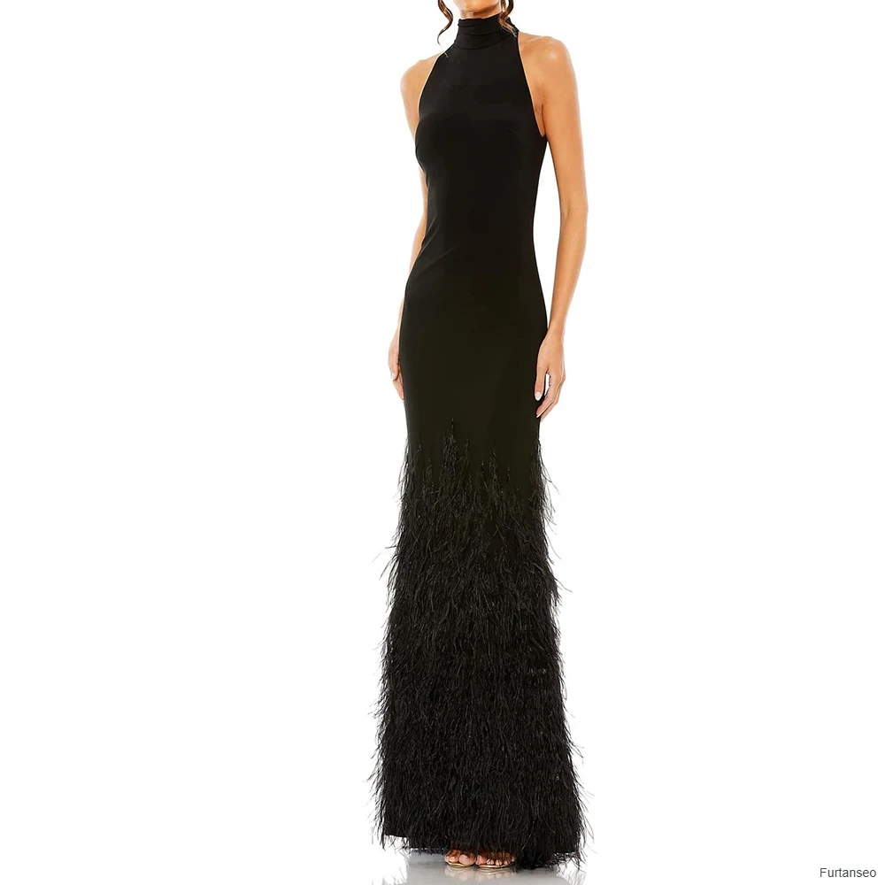 

Женские вечерние платья А-силуэта в пол с высоким воротом, без рукавов, для выпускного вечера, модные, с бахромой, простые, драпированные, на заказ