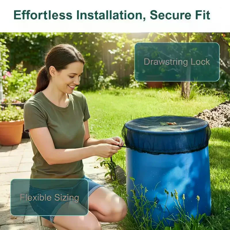 Rain Mesh Cover for Water Buckets Mosquito Proof Mesh Protective Cover Lid with Drawstring