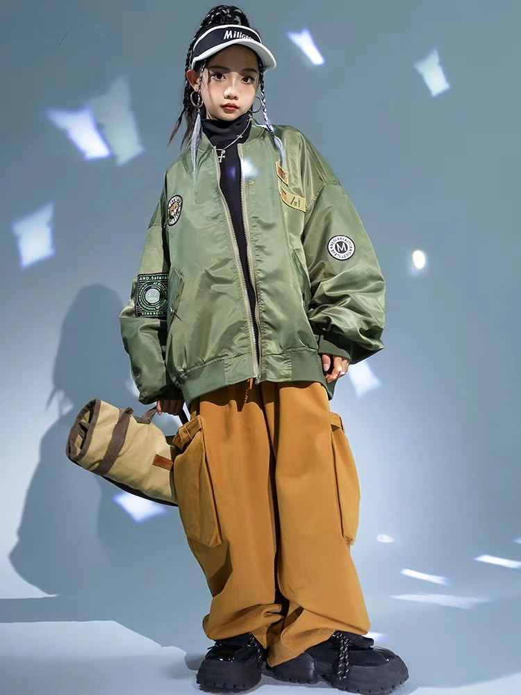 Neue Jazz moderne Tanz kostüme für Kinder grüne Jacke Camo Hosen Anzug Jungen Mädchen Hip Hop Tanz Performance tragen Teenager-Kleidung