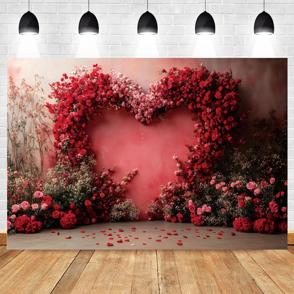 Wedding Flowers Backdrops Love Heart Red Rose Arch Valentine\'s Day Bridal Shower Portrait Photography Background Photo Studio