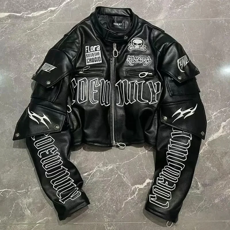 American style street letter embroidery skull motorcycle style PU leather jacket short jacket for women 2024 Spring and Autumn