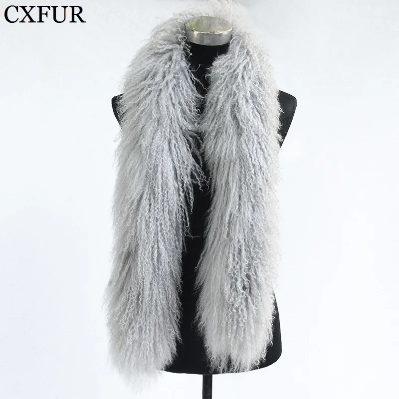 

CX-S-02A Ladies Boutique Outfits Furry Neck Scarves Mongolian Lamb Fur Scarf for Winter