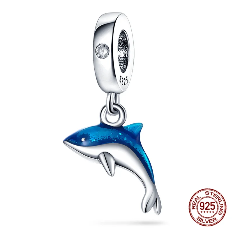 Charm-Anhänger aus 925er Silber mit blauem Ozean-Lebensmotiv, passend für 3-mm-Originalarmbänder, für Damen, DIY-Anhänger, luxuriöses Schmuckgeschenk, Sonderangebot