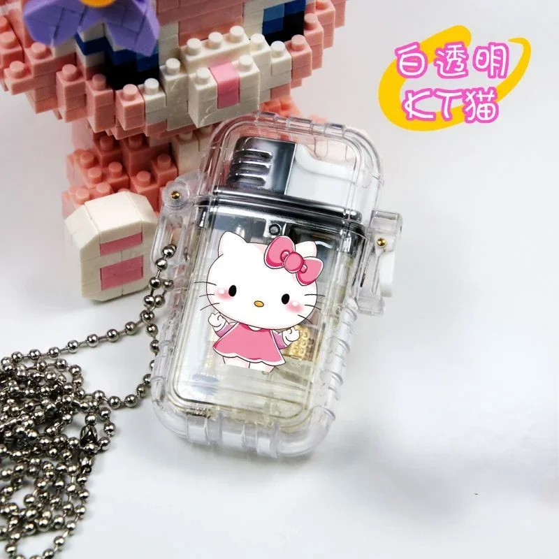 Hello kitty Kuromi My melody new small and cute cartoon transparent waterproof removable windproof pink flame lighter