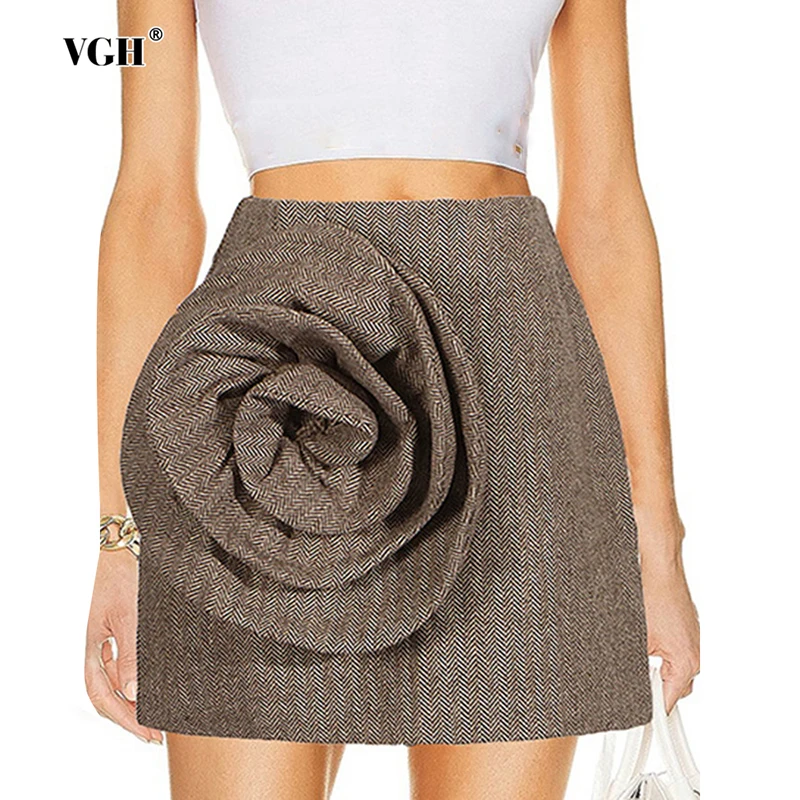 VGH Solid Patchwork Appliques Skirts For Women High Waist Spliced Zipper Temperament Bodycon Skirt Female Clothing Fashion New