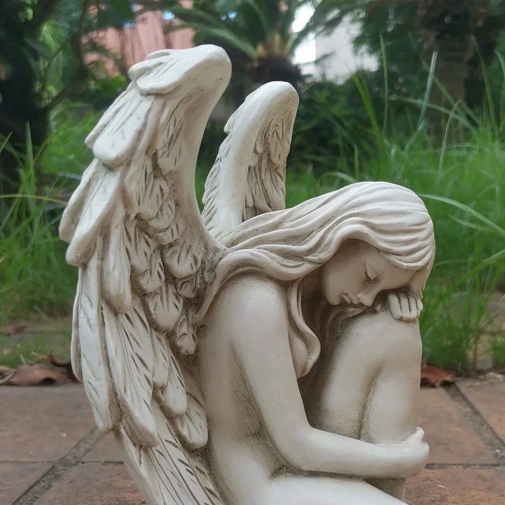 Vintage Resin Angel Sculpture Garden Statue Retro Art Craft Ornament For Patio, Yard And Outdoor Home Decor