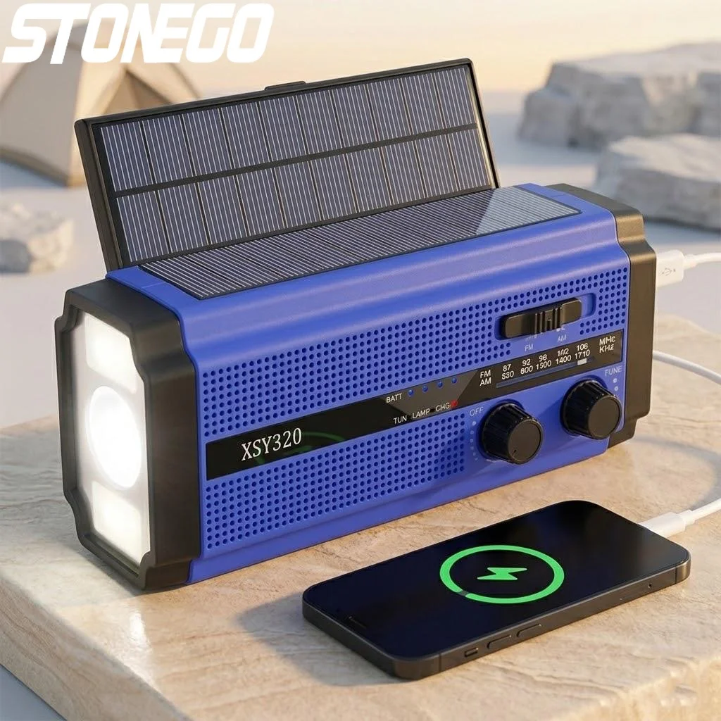 

Портативное AM/FM-радио на солнечной батарее с ручным приводом, 5000 мАч, Power Bank, LED-фонарь, SOS-сигнал для кемпинга, походов и активного отдыха