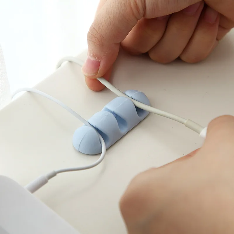 Silicone Cable Winder Self AdhesiveDesktop Cable Holder Kawaii USB Charger Data Line Fixer Clips Desk Organizer Office Supplies