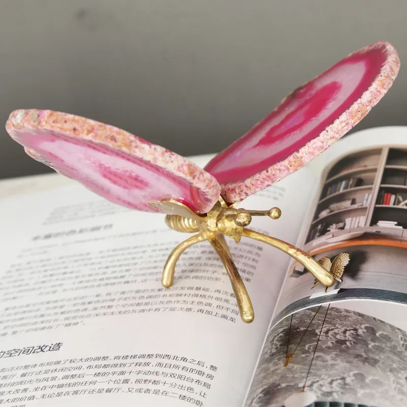 

A1 Agate Butterfly Artificial Insect Sculpture Golden Crystal Butterfly Metal Decorative Figurines Home Decoration Accessories