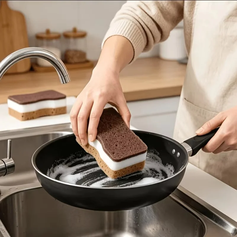 Three-Layer Design Brown Sponge - High-Density Honeycomb porous Sponge Brush - Suitable for Dishwashing and Kitchen Cleaning