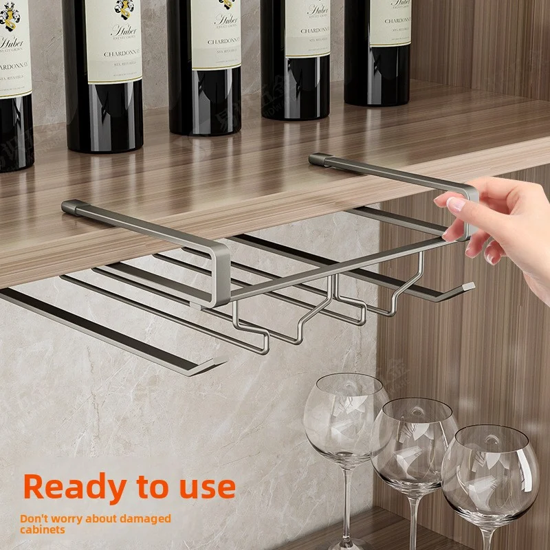 Non-Punching Inverted Hanging Red Wine Glass Rack Goblet Cabinet Hanging Racks Light Luxury High-End Home Organization