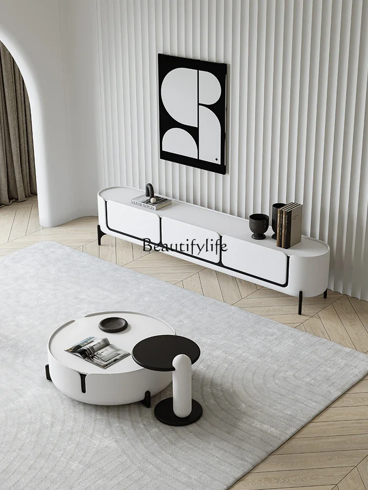 LS 42 خزانة تلفزيون فرنسية كريمية للرياح وخزانة تخزين عالية لغرفة المعيشة مدمجة #4