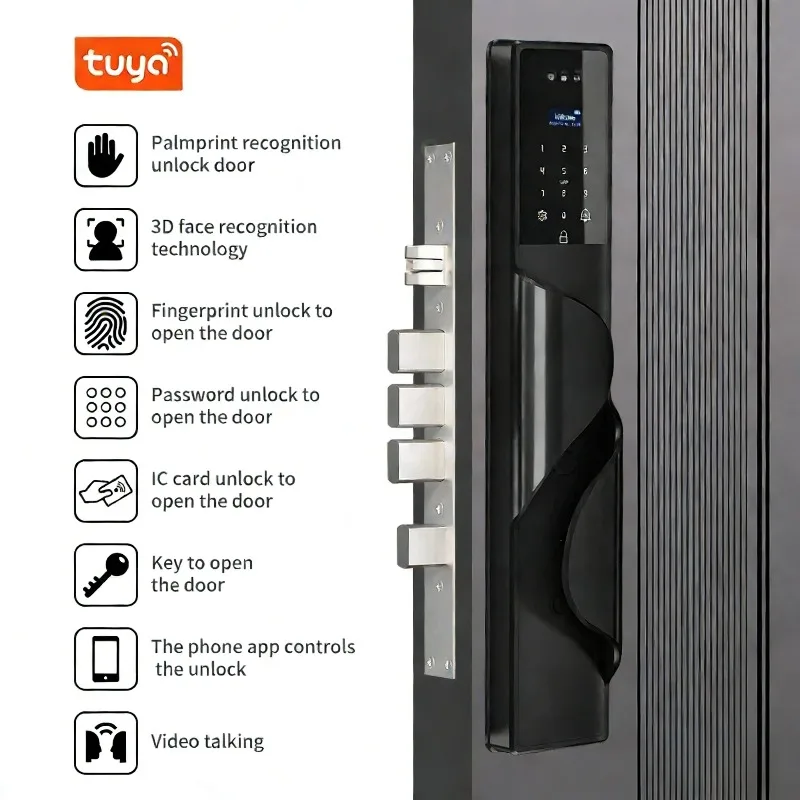 Tuya App Security Lock, Waterproof Smart Door Locks with 3D Face & Palm Recognition Camera Video, Smart Lock Suitable for Israel