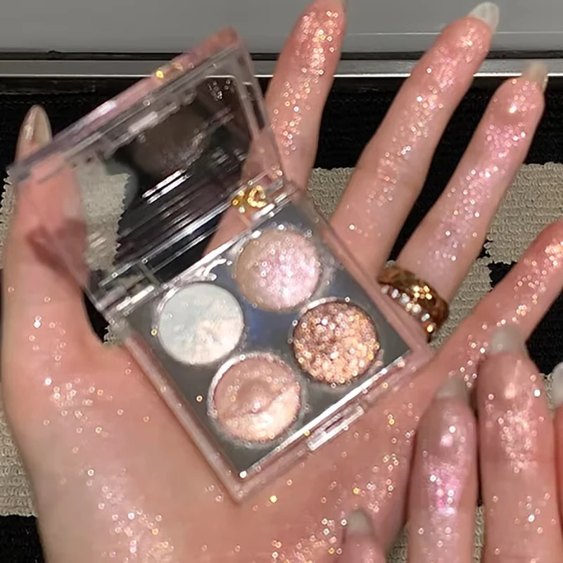 Christmas Planet Diamond Glitter 4-Color Eyeshadow Palette Luxurious Pearly Luminous Polarized Highlighter Brighten Eye Makeup