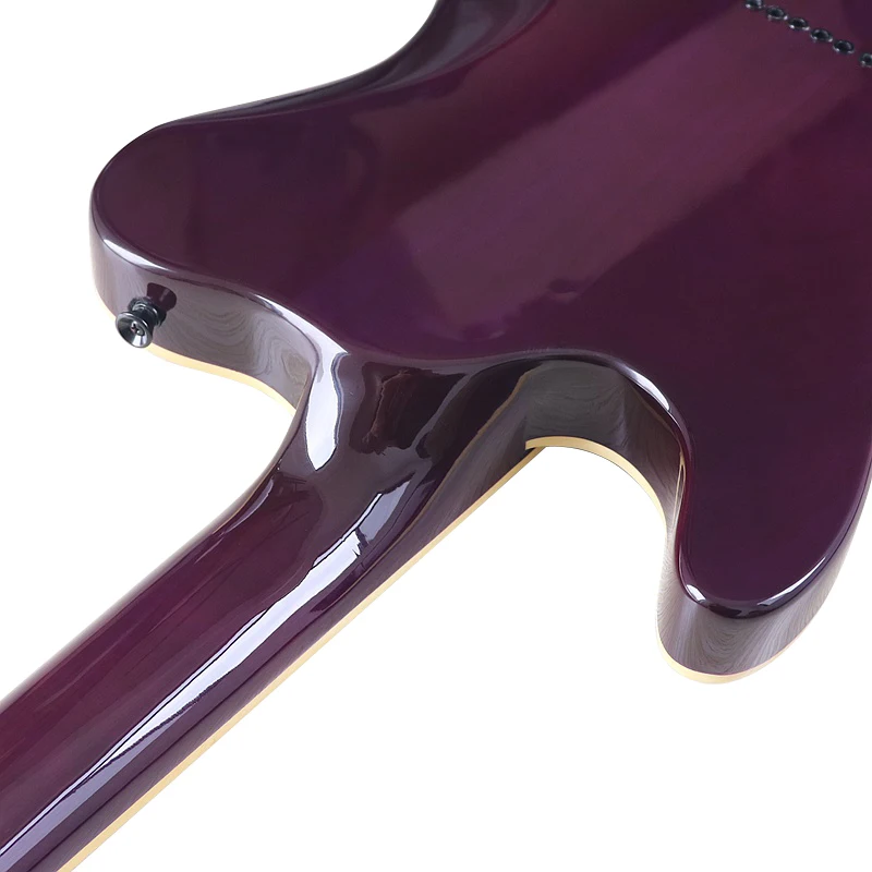 Neck Through 6 Strings Electric Guitar 39 Inch Flame Maple Top Purple Color High Glossy Guitarra Solid Okoume Wood