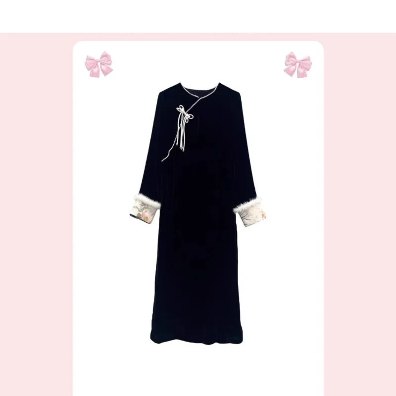 

Элегантное черное женское платье с длинным рукавом в китайском национальном стиле, премиум-класса, OERALCIS, новая модная модель для повседневной носки, зимнее платье