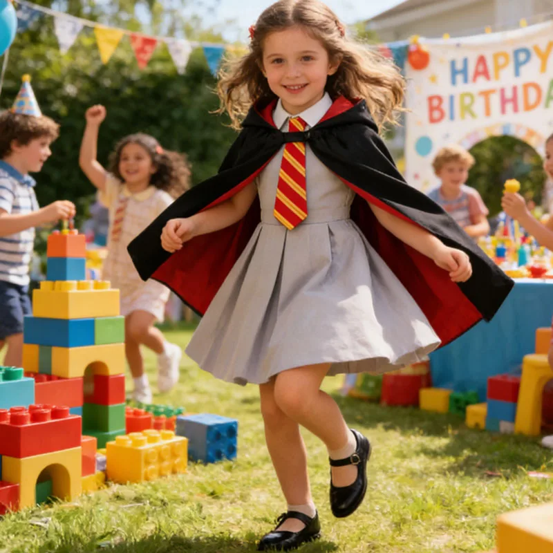 Girl Party Costume Movie Carnival Cosplay Costume Cloak Cape +Dress 2pcs Sets For Fancy Children Birthday Role Play Costume