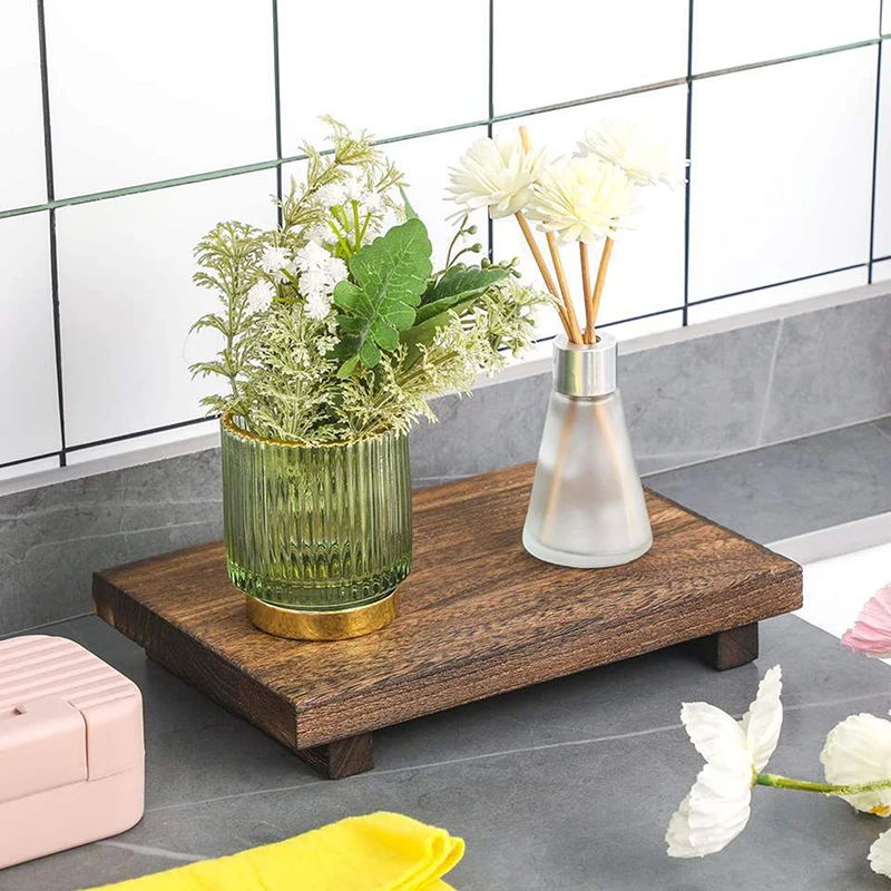 Retro Wooden Bathroom Tray Vanity Hands Soap Scented Candle Storage Holder Kitchen Seasoning Tray Home Decoration