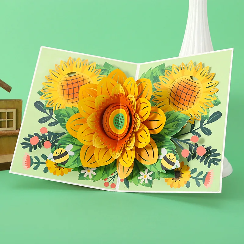 Sunflower and Butterfly Pop up Card 3D Spring Paper Greeting Card Unique Gift for Birthday Christmas 3D Hummingbird Pop Up Card