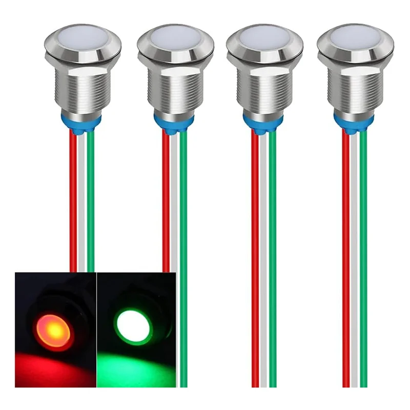 AT48-Bi-Color(Green&Red) 12Mm(1/2 Inch) Energy Saving Indicator Light, 12Mm 2 Color LED Light 12V/24V/ 20Ma Panel Mount Light