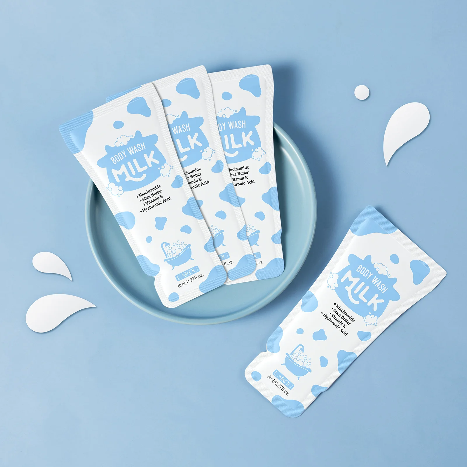 

LAIKOU Увлажняющий гель для душа с молоком, 10 упаковок по 8 мл, питательный гель для душа, увлажняющее мыло для ванны с длительным ароматом для женщин