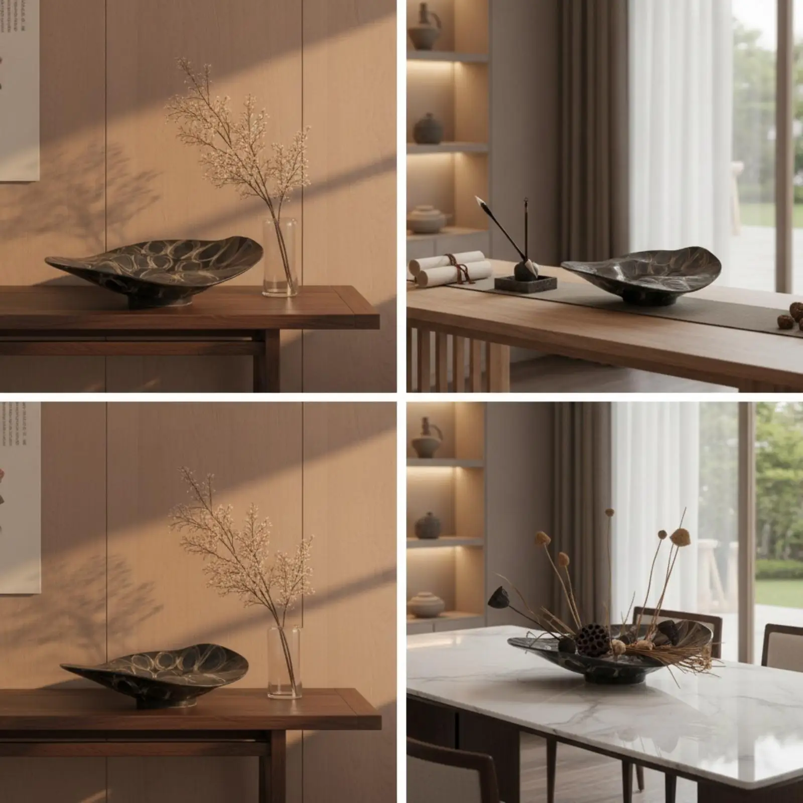Ceramic Vase Modern Abstract Circular Pattern Fruit Bowl Shallow Sculptural Decor Piece for Kitchen Countertop Styling