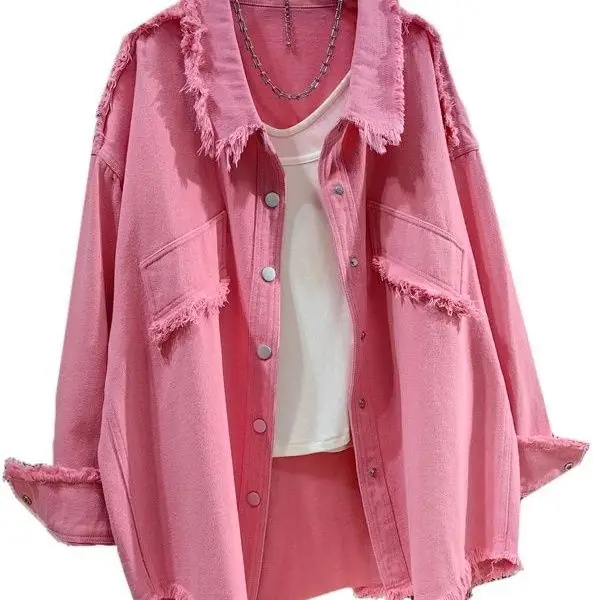 Raw edge denim shirt jacket 2025 spring and autumn new Korean version casual loose design top