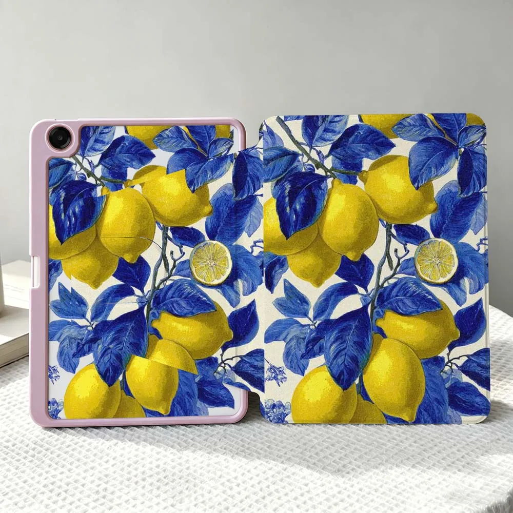 Luxury Lemon Pattern Soft For Samsung Galaxy Tab S11 S10 S9 S8 A11 FE Plus Ultra 360° Rotation Stylus Storage Tablet Case