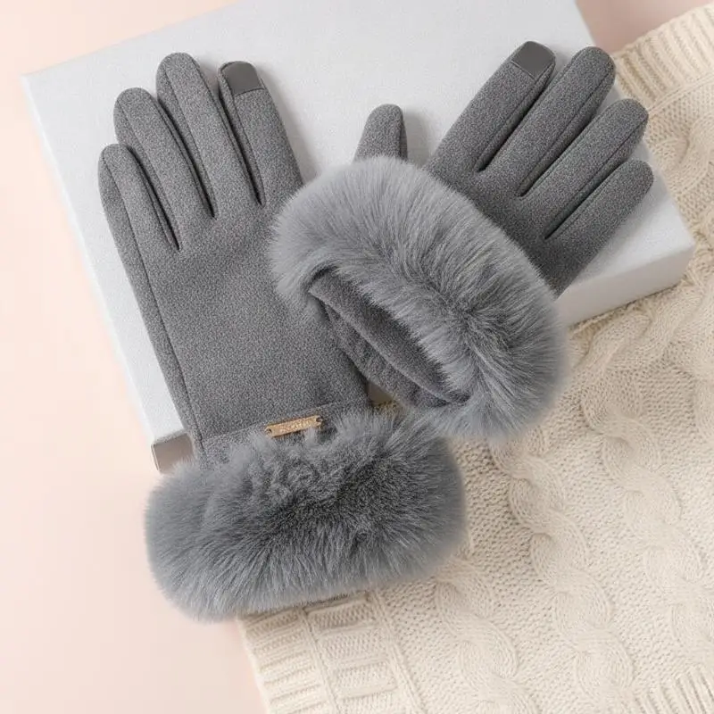 Neue, warme, dicke Plüschhandschuhe für Damen, ideal für den Winter und den Außenbereich, kältebeständig, mit Touchscreen-Funktion, Fünf-Finger-Handschuhe zum Reiten, 1 Paar. – Detail 4
