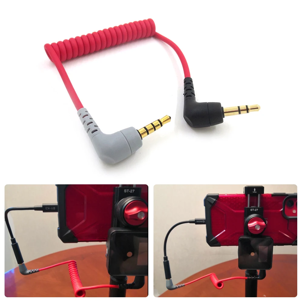 Jack 3.5mm (TRS), do TRRS kabel mikrofonowy Patch kabel Adapter bezprzewodowy wiosna zwoje mikrofon spiralny przewód do RODE Videomic Pro iść