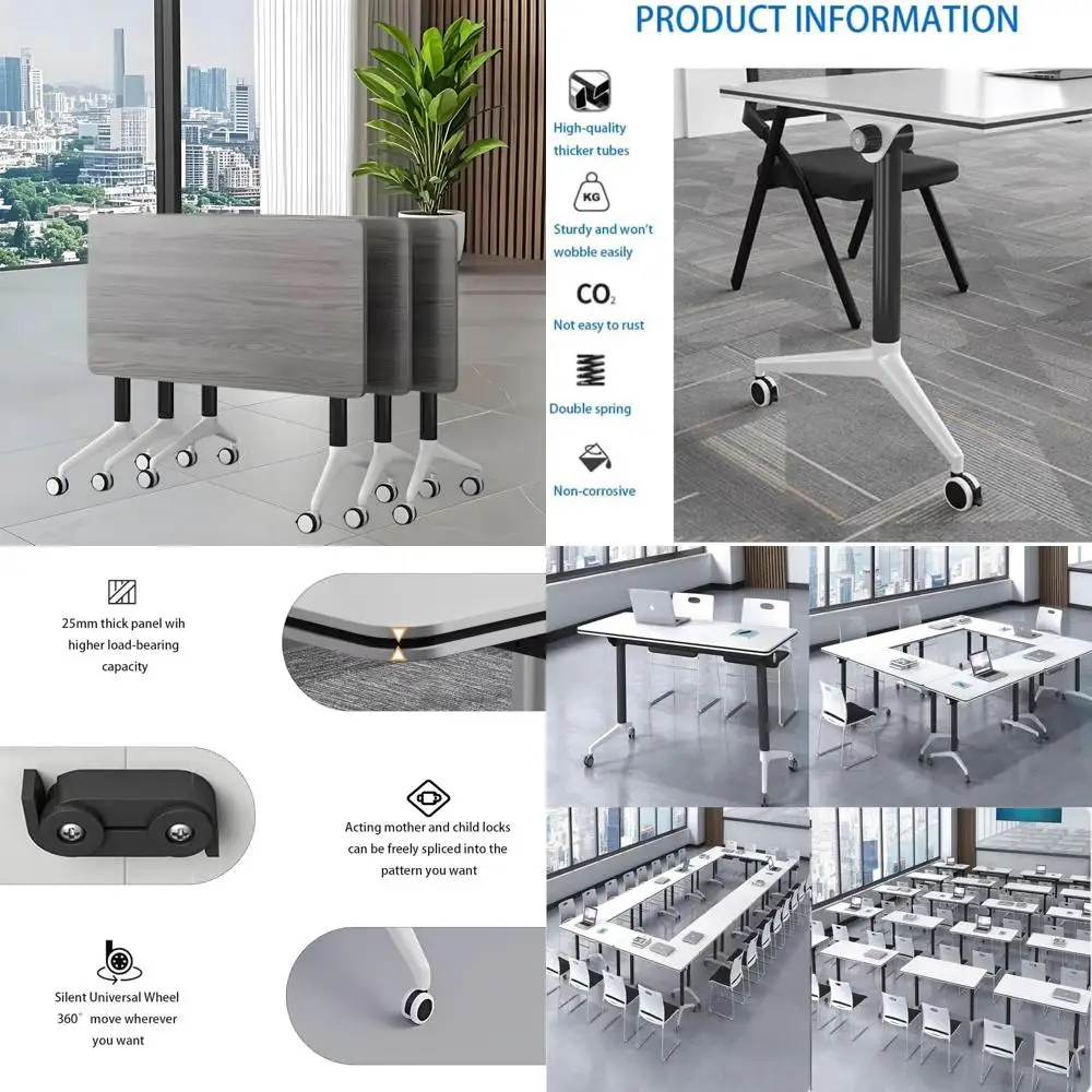 conference table foldable meeting tables, mobile training table with wheels, flip top rolling seminar meeting table for office,m