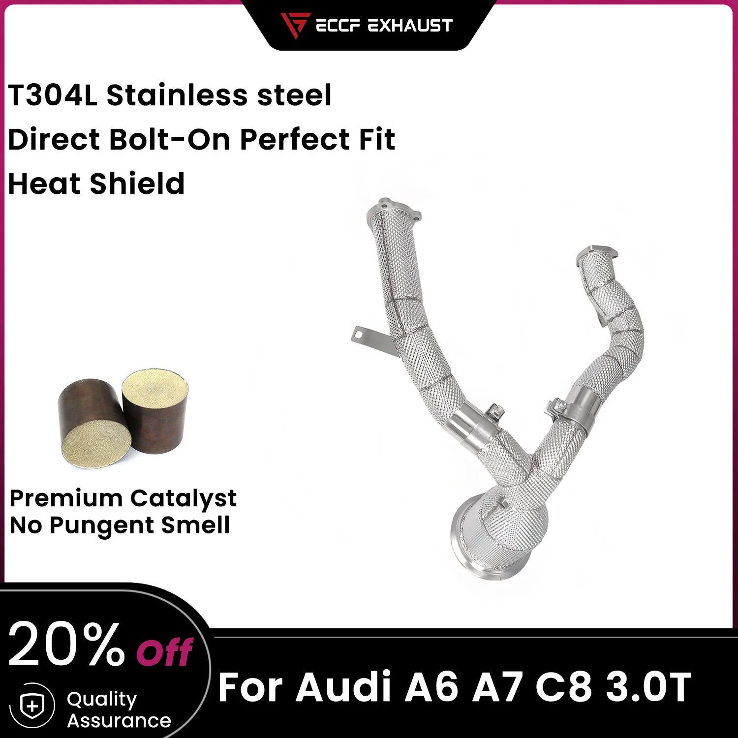 

Sports Downpipe With Heat Shield For Audi A6 A7 C8 3.0T Aggressive Exhaust Sound High Flow Performance Upgrade