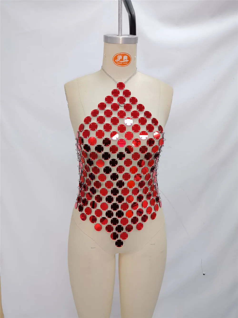 Ladies' New Sexy Multi-Layer Acrylic Mirror Flash Vest Spicy Girl Top Body Chain Nightclub Hanging Neck Backless Bead Top