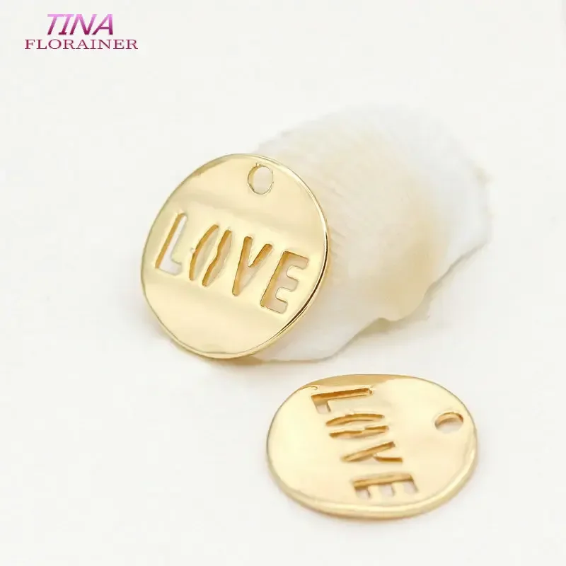 10PCS 12MM 14K Gold Color Plated Brass Round Love Charms Pendants Jewelry Making Supplies