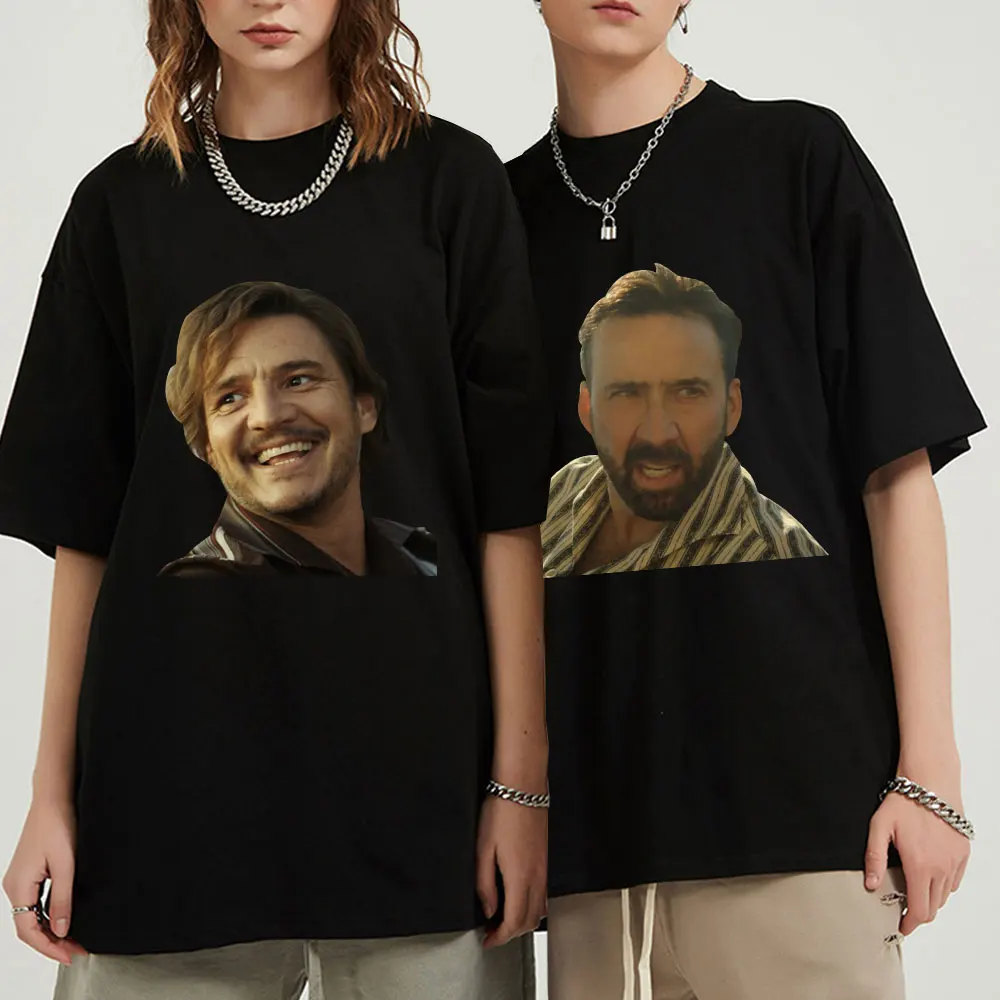 Забавная футболка Педро Паскаль Ник Кейдж мем для мужчин и женщин, Модная хлопковая футболка большого размера для пар, уличная одежда с коротким рукавом для лучших друзей