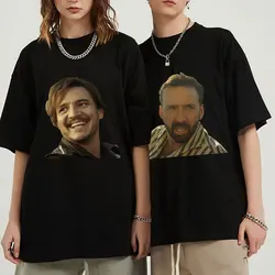 Pedro Pascal Nick Cage Meme Funny T Shirt Men Women Oversized Fashion Cotton Couples Tshirt Best Friends Short Sleeve Streetwear