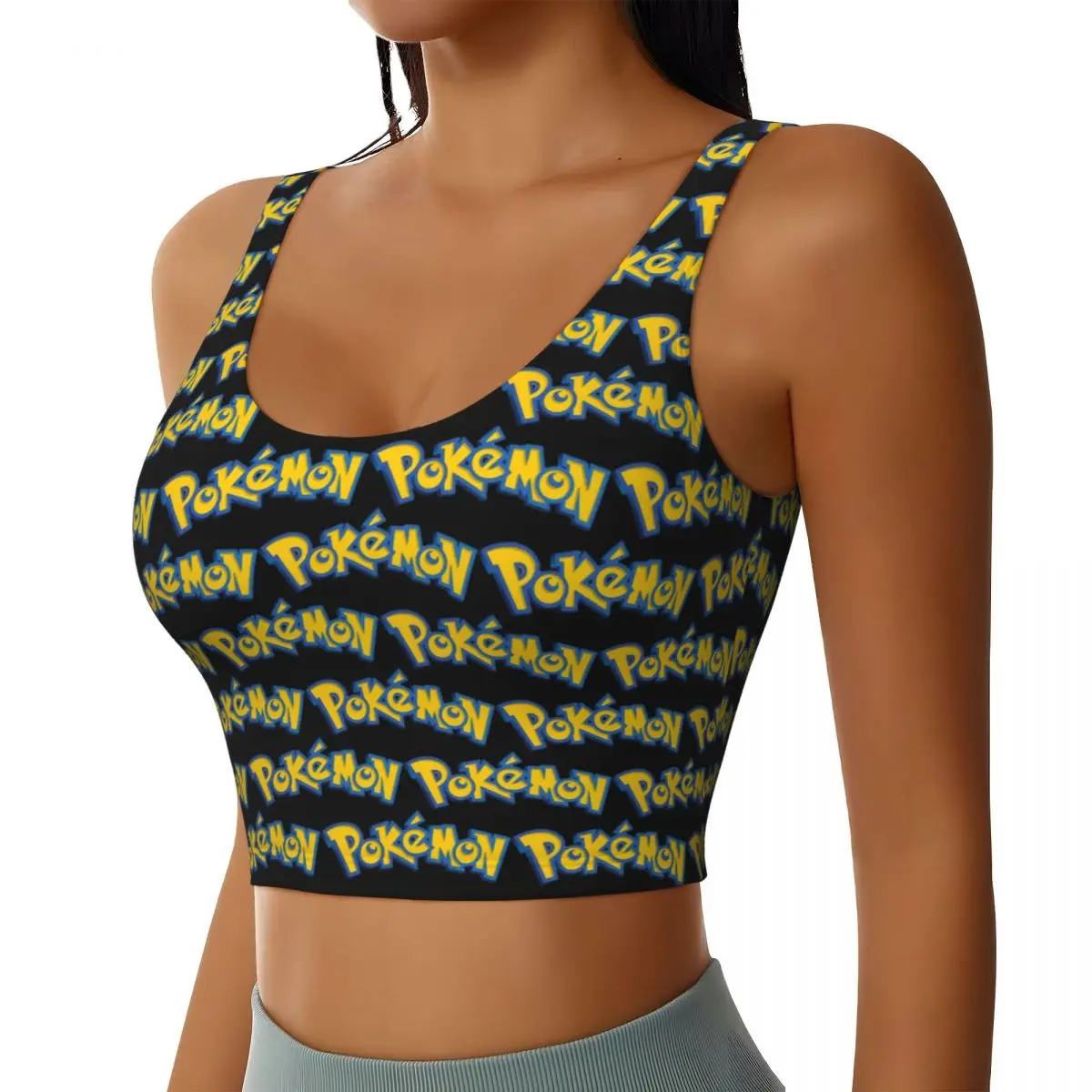 Custom  Pikachus Logo Workout Crop Tank Tops Women's Seamless Yoga Running Sports Bras