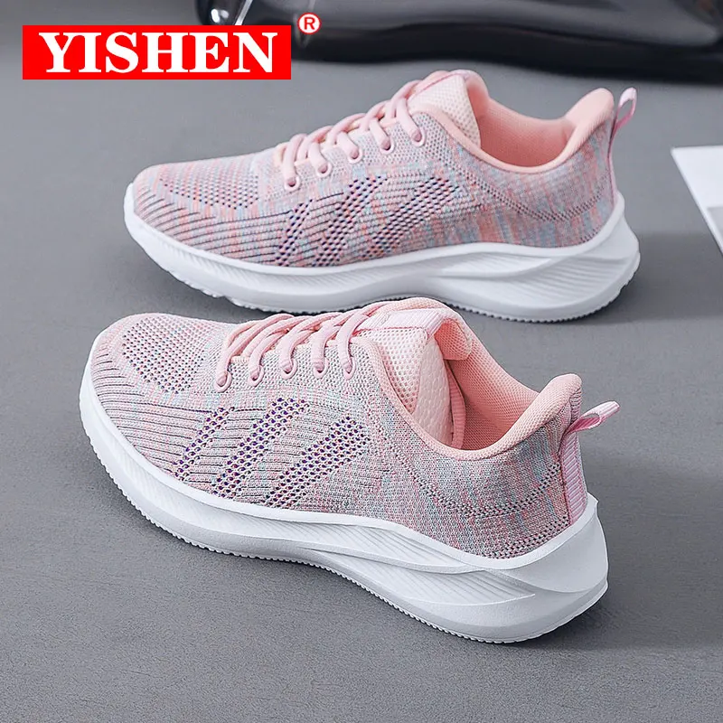 

YISHEN Sneakers Women Knitted Lace Up Tenis Shoes Feminino Casual Shoes Breathable Mesh Walking Sneakers Outdoor Baskets Femmes