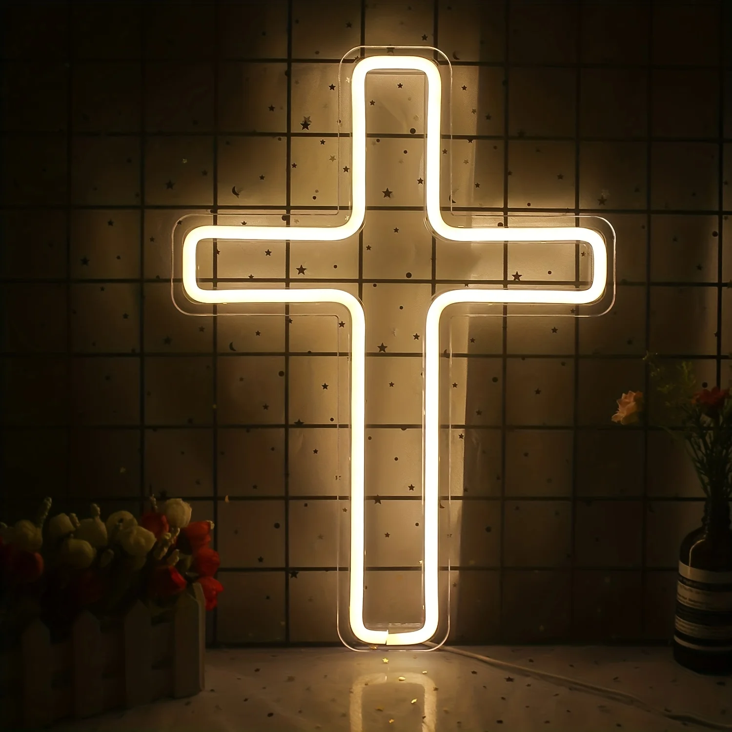 Cross Neon Sign A Jesus LED Neon Sign Wall Decor for Bedroom Living Room Christmas Wedding Birthday Party Gift for Family