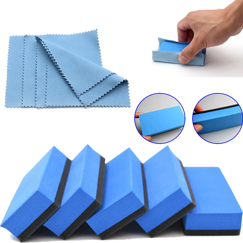 Car Ceramic Coating Sponge Applicator Glass Nano Wax Coat Sponges Blue Square Sponge and Cloth Car Cleaning Brush