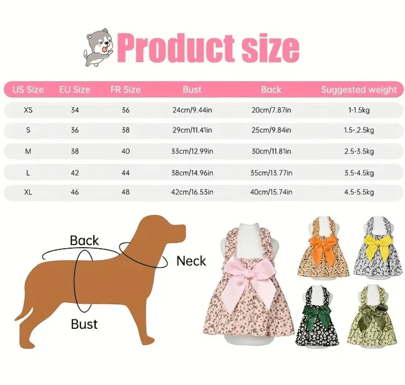 Modisches Katzen- und Hundekleid, ärmellos, mit Blumenmuster, schmal geschnitten, Katzen-Prinzessinnenkleid, Hundekleid, Sommerkleidung, Welpenrock, Chihuahua, Bichon – Detail 11