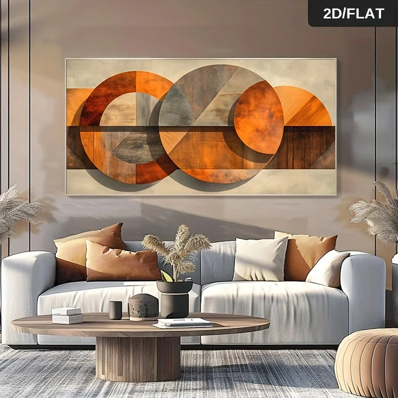 Large Modern Abstract Geometric Canvas Wall,Frameless Retro Orange,Beige and Gray Printing Living Room,Bedroom or Corridor Decor