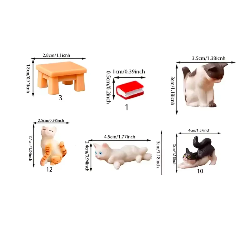 Cute Cat Figurines Set of 6, Candy House Decorations, Adorable Animal Statues, Perfect Gift for Cat Lovers, Home Ornament